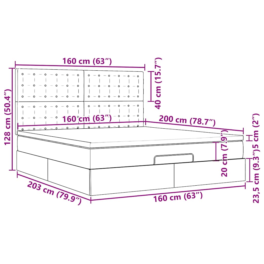Ottoman-Bett mit Matratzen Schwarz 160x200 cm Samt