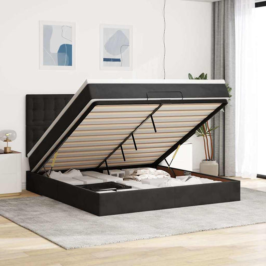 Ottoman-Bett mit Matratzen Schwarz 160x200 cm Samt