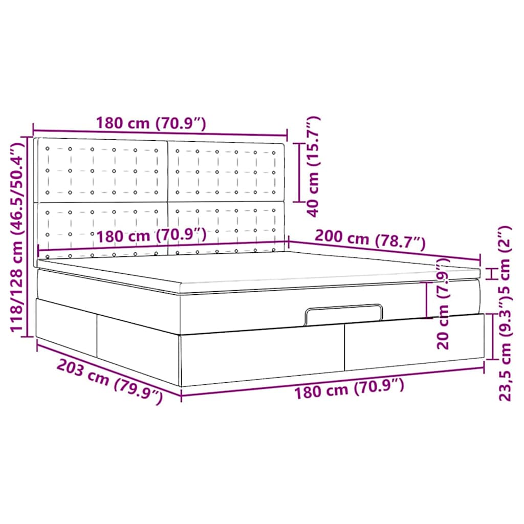 Ottoman-Bett mit Matratzen Dunkelgrau 180x200 cm Samt