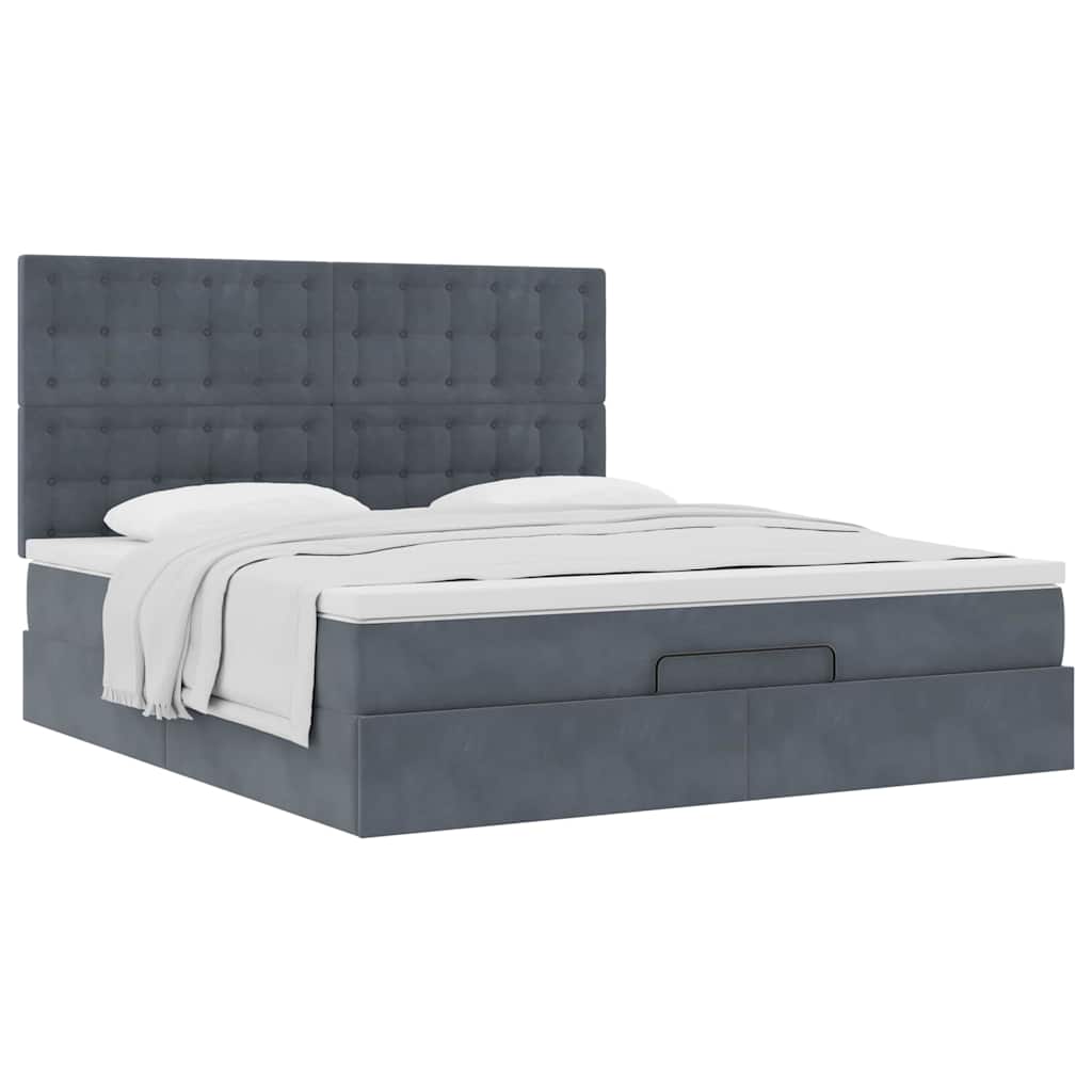 Lit ottoman avec matelas en velours gris foncé 180x200 cm