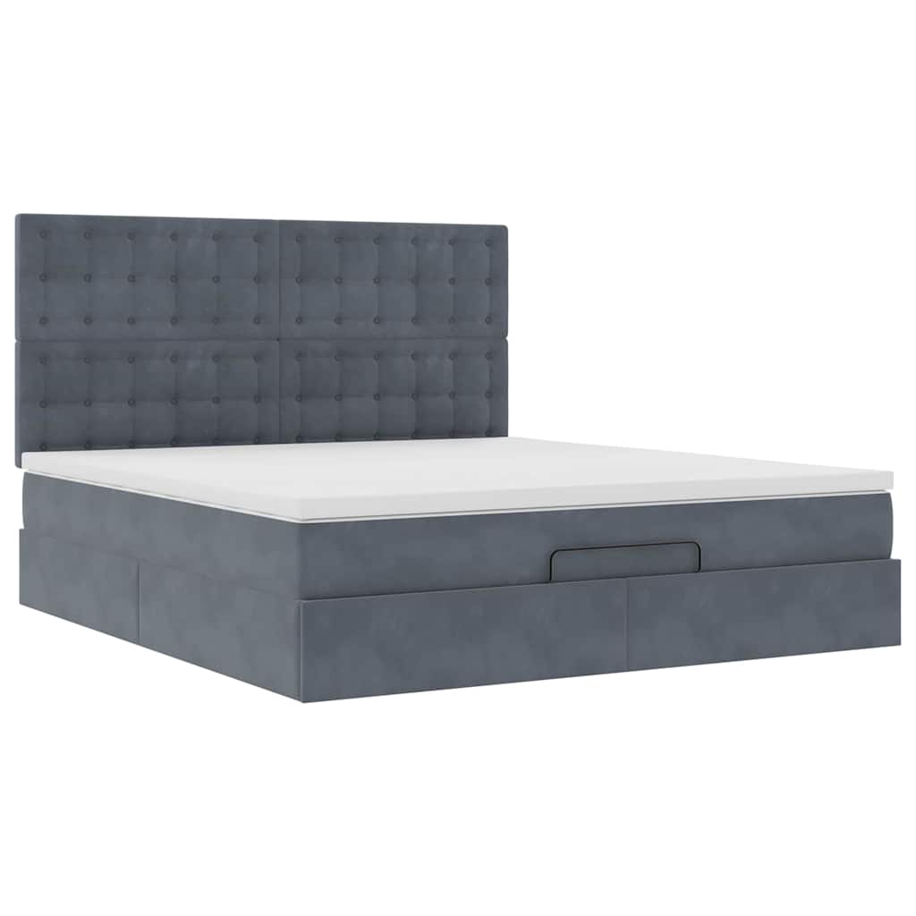 Lit ottoman avec matelas en velours gris foncé 180x200 cm