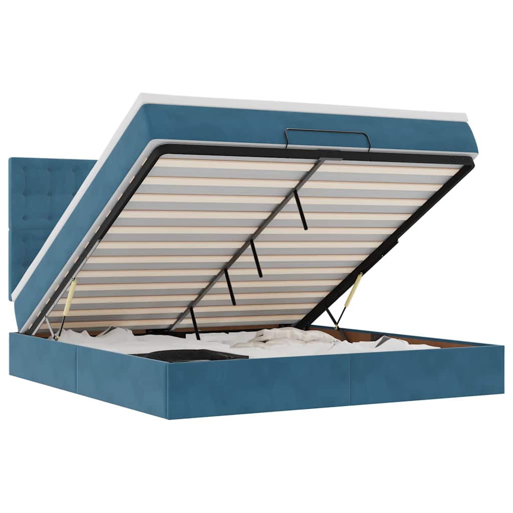 Lit ottoman avec matelas bleu foncé 180x200 cm velours