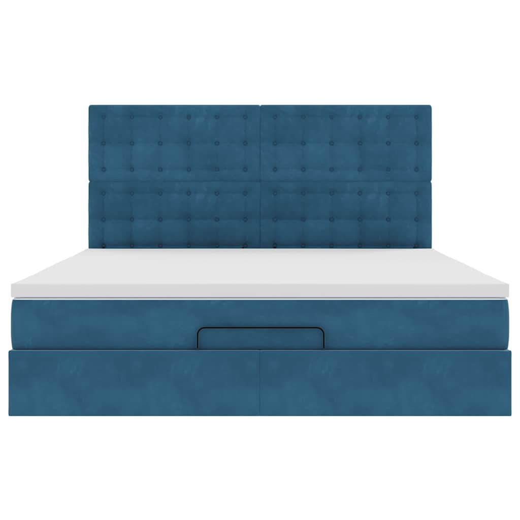 Lit ottoman avec matelas bleu foncé 180x200 cm velours
