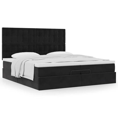 Ottoman-Bett mit Matratzen Schwarz 200x200 cm Samt