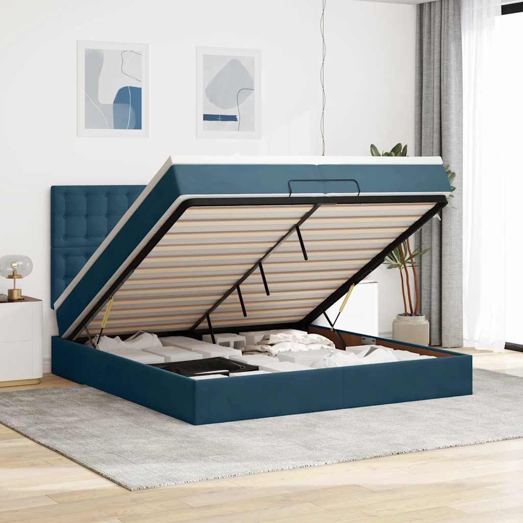 Ottoman-Bett mit Matratzen Dunkelblau 200x200 cm Samt