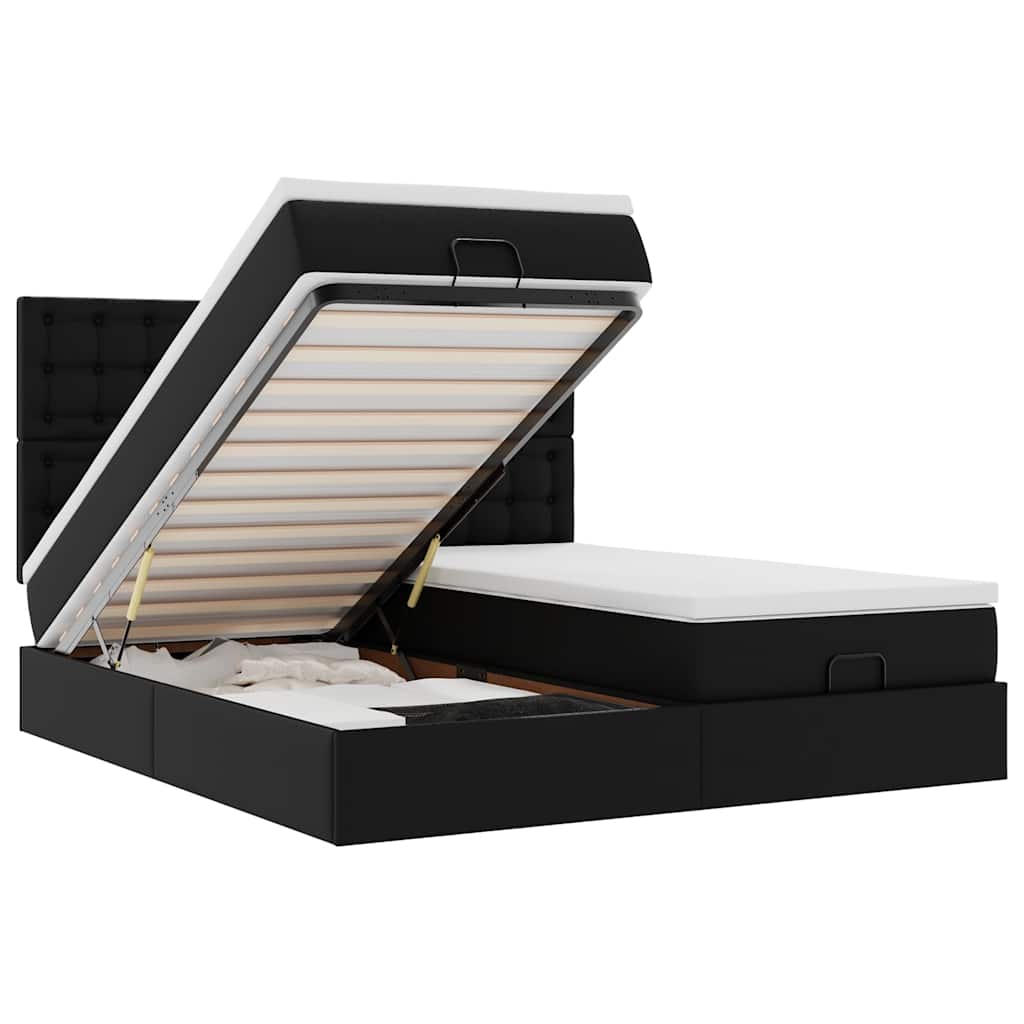 Ottoman bed with mattresses black 200x200 cm artificial leather