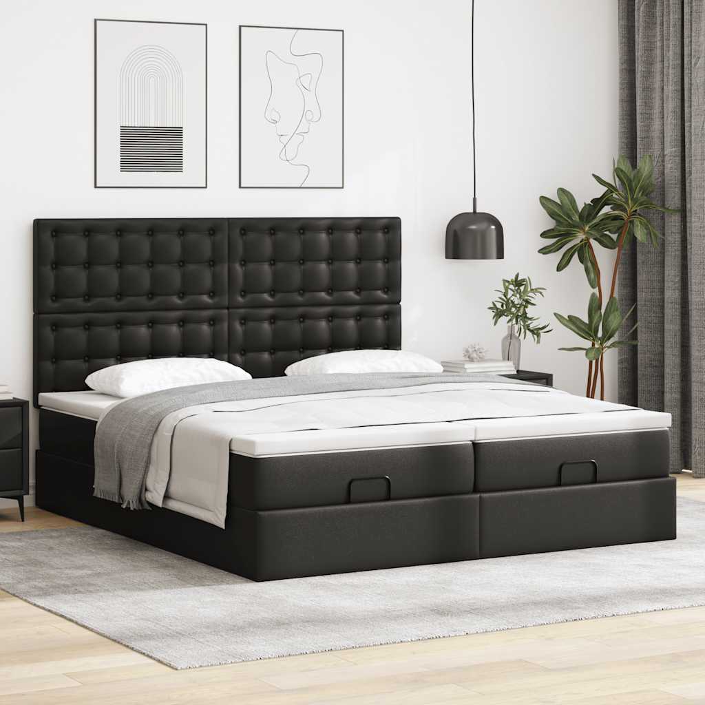 Ottoman bed with mattresses black 200x200 cm artificial leather