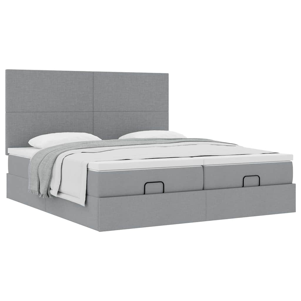 Lit ottoman avec matelas en tissu gris clair 180x200 cm