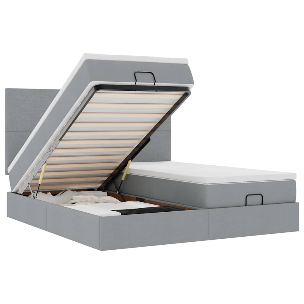 Ottoman bed with mattress light grey 200x200 cm fabric