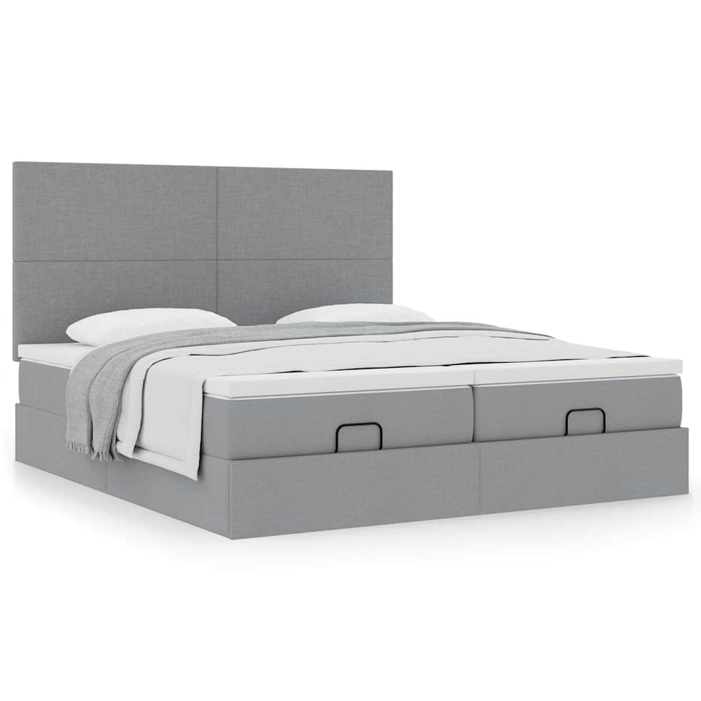 Ottoman bed with mattress light grey 200x200 cm fabric