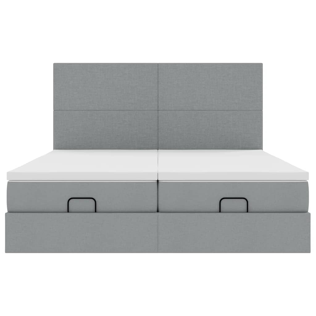 Ottoman bed with mattress light grey 200x200 cm fabric