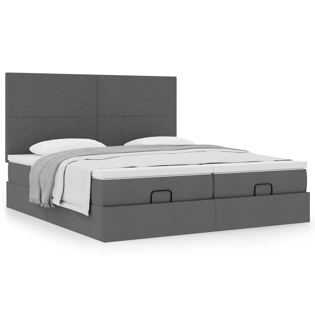 Lit ottoman avec matelas en tissu gris foncé 200x200 cm