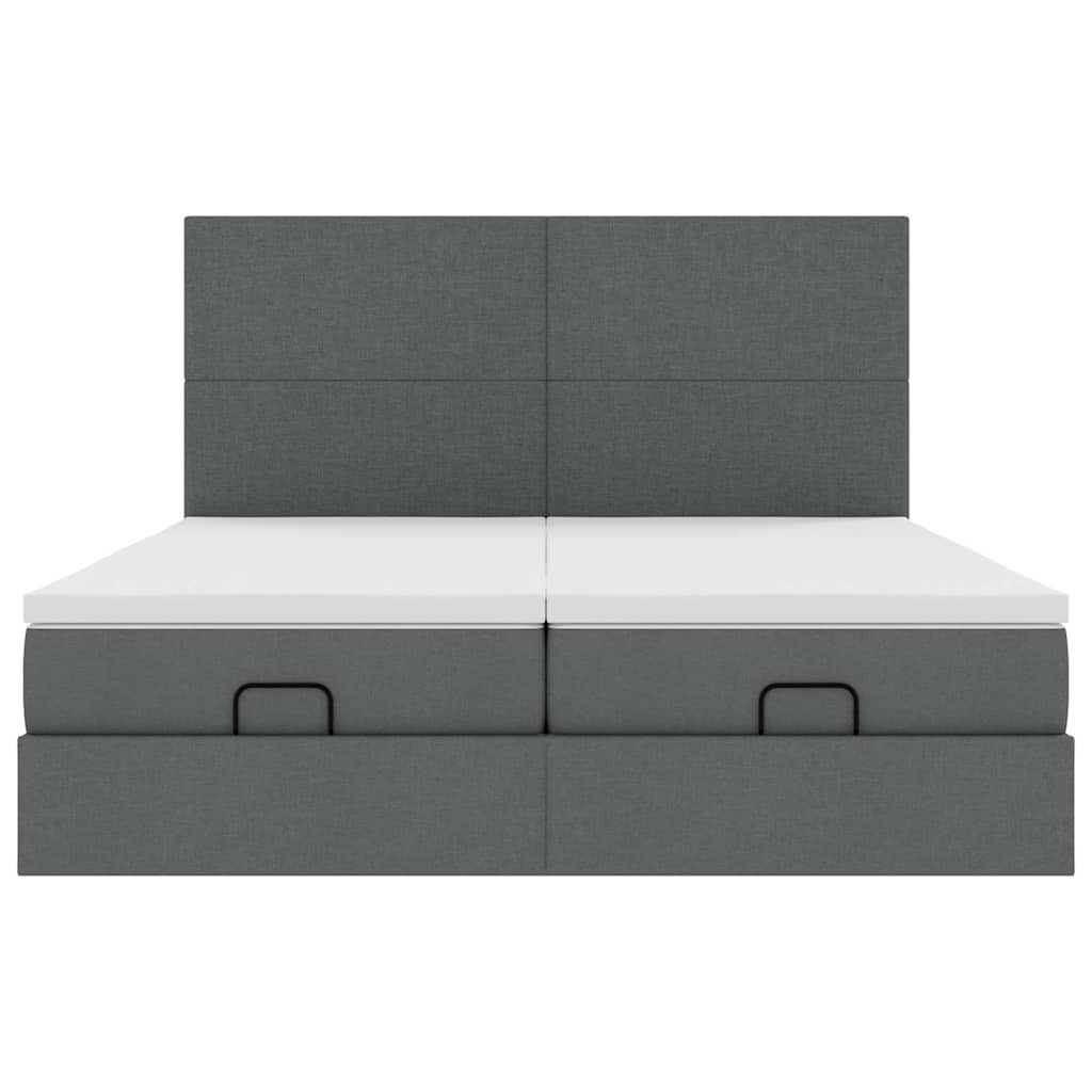 Lit ottoman avec matelas en tissu gris foncé 200x200 cm