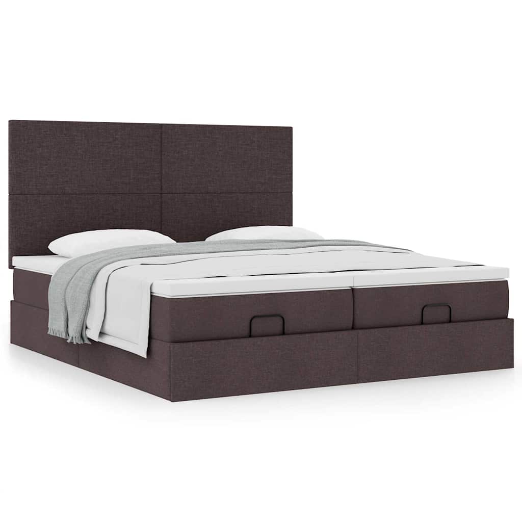 Lit ottoman avec matelas en tissu marron foncé 200x200 cm