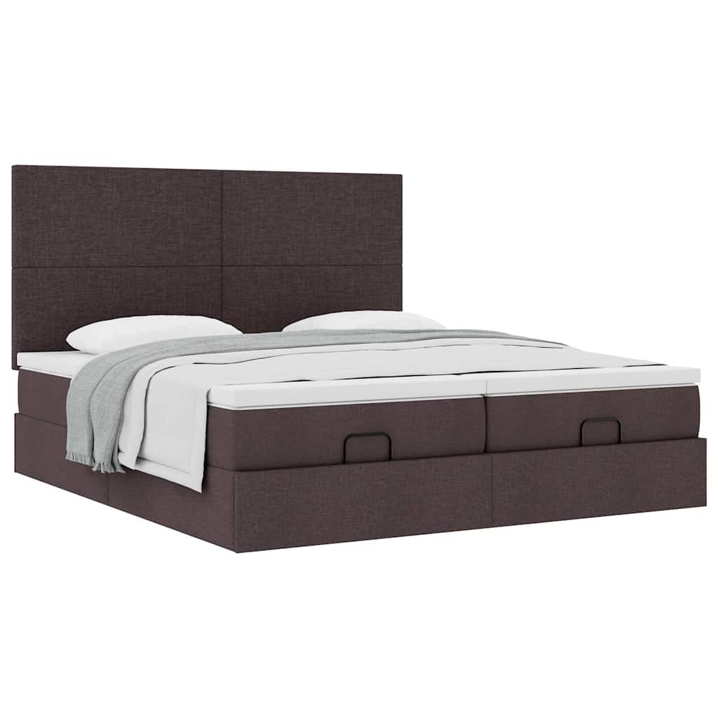 Lit ottoman avec matelas en tissu marron foncé 200x200 cm
