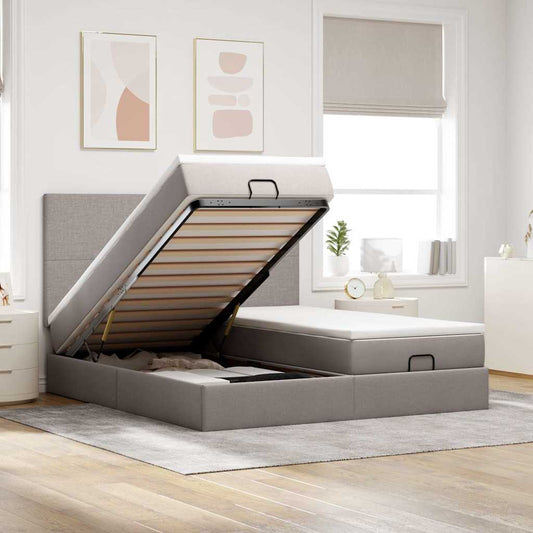 Ottoman-Bett mit Matratzen Taupe 200x200 cm Stoff