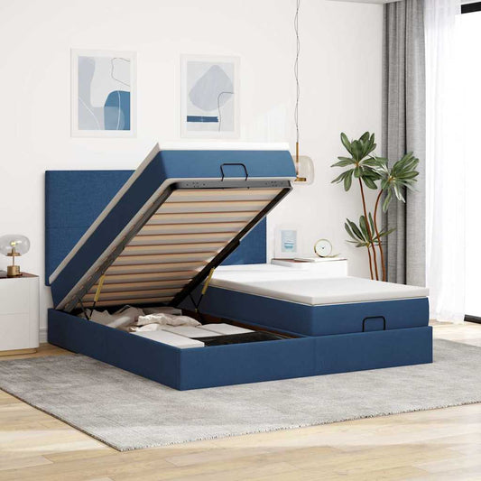 Ottoman-Bett mit Matratzen Blau 200x200 cm Stoff