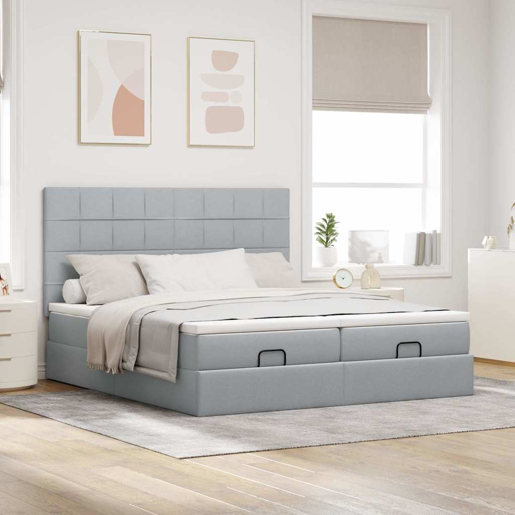 Lit ottoman avec matelas en tissu gris clair 180x200 cm