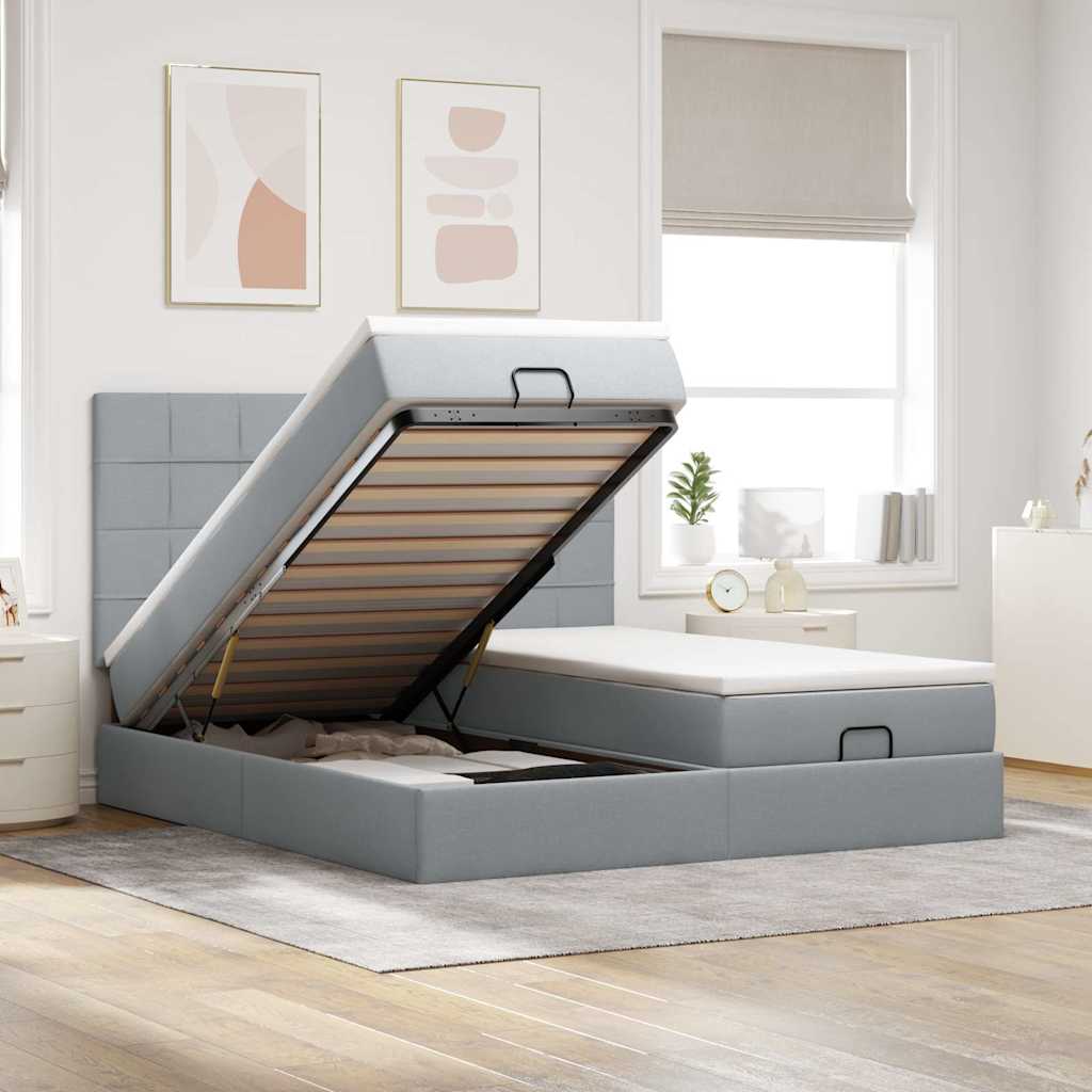 Lit ottoman avec matelas en tissu gris clair 180x200 cm