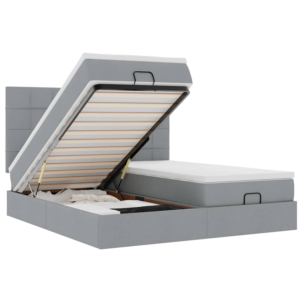 Ottoman bed with mattress light grey 200x200 cm fabric