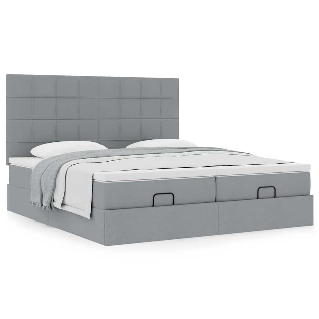 Ottoman bed with mattress light grey 200x200 cm fabric