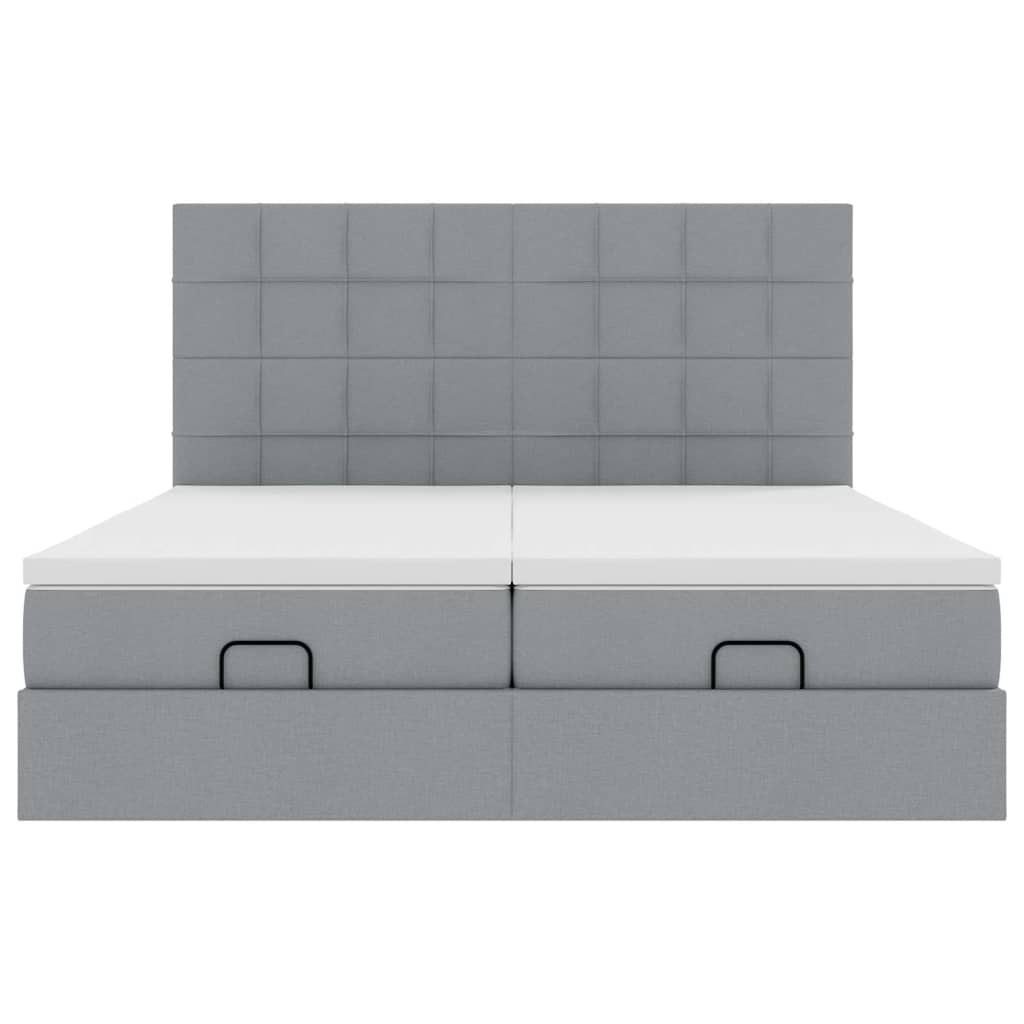 Ottoman bed with mattress light grey 200x200 cm fabric