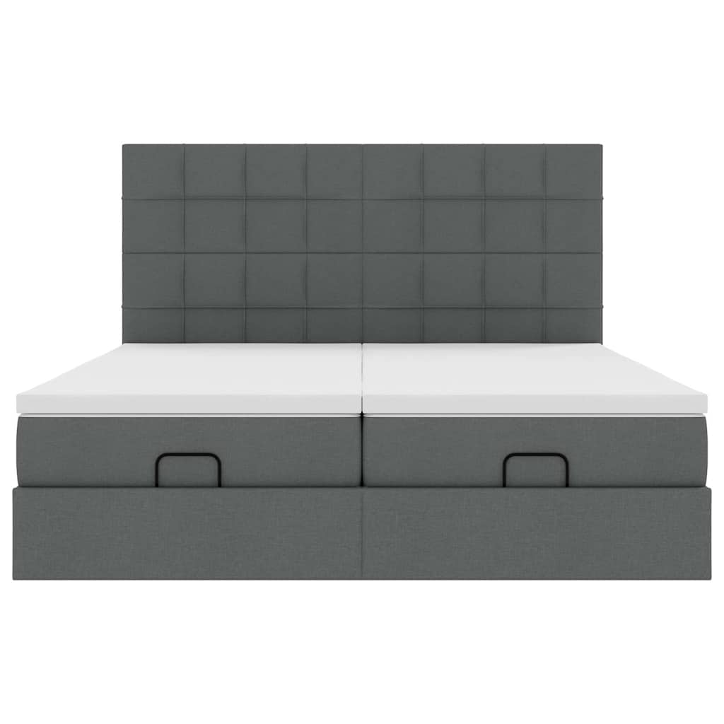 Lit ottoman avec matelas en tissu gris foncé 200x200 cm