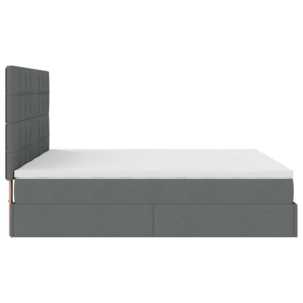 Lit ottoman avec matelas en tissu gris foncé 200x200 cm