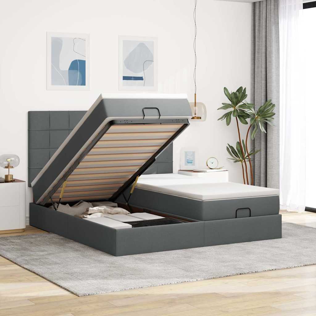 Ottoman-Bett mit Matratzen Dunkelgrau 200x200 cm Stoff