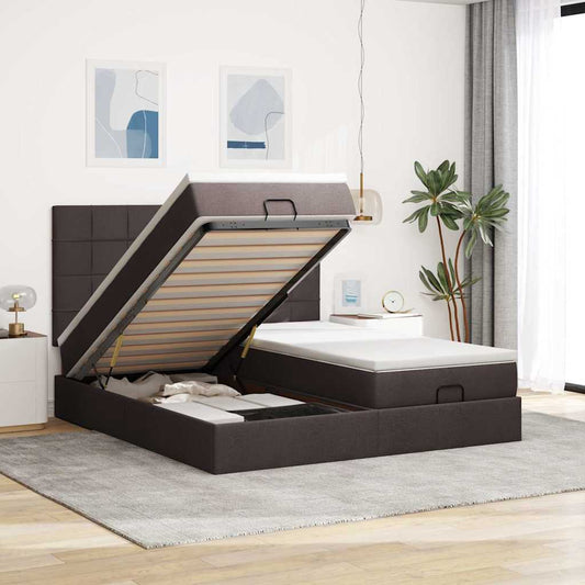 Lit ottoman avec matelas en tissu marron foncé 200x200 cm