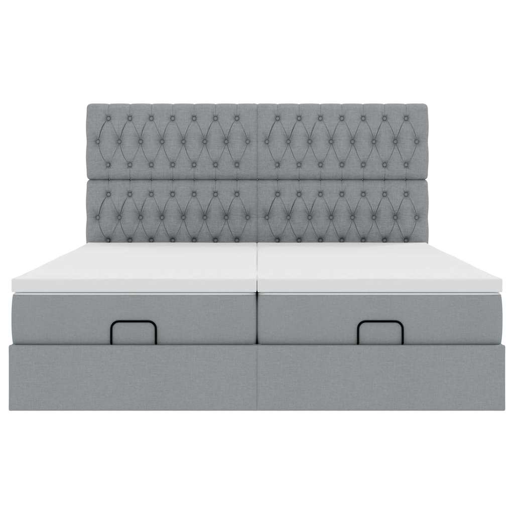 Ottoman-Bett mit Matratzen Hellgrau 160x200 cm Stoff