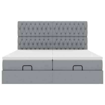 Ottoman-Bett mit Matratzen Hellgrau 180x200 cm Stoff