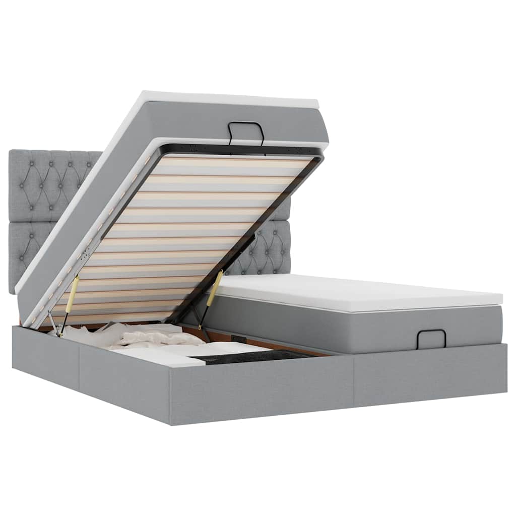 Ottoman bed with mattress light grey 200x200 cm fabric