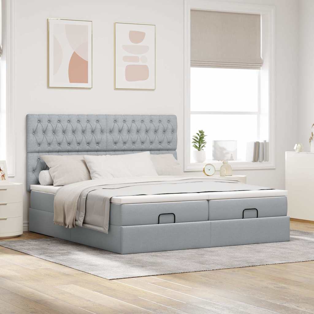 Ottoman bed with mattress light grey 200x200 cm fabric