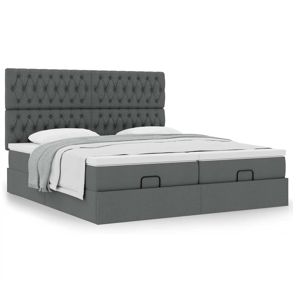 Lit ottoman avec matelas en tissu gris foncé 200x200 cm