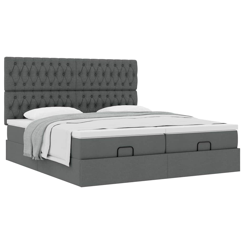 Lit ottoman avec matelas en tissu gris foncé 200x200 cm