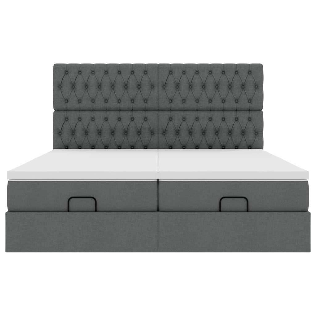 Lit ottoman avec matelas en tissu gris foncé 200x200 cm