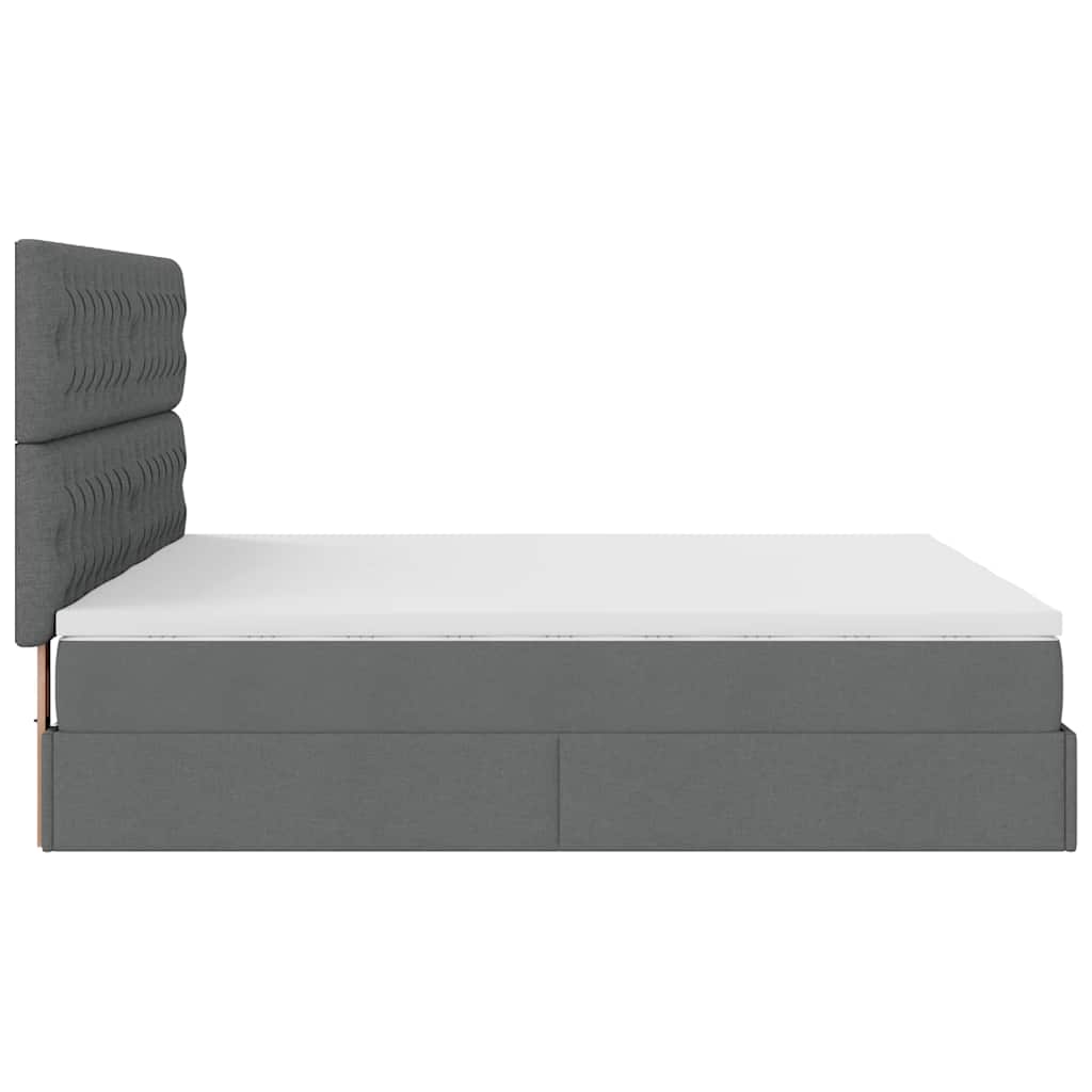 Lit ottoman avec matelas en tissu gris foncé 200x200 cm
