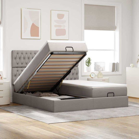 Ottoman-Bett mit Matratzen Taupe 200x200 cm Stoff