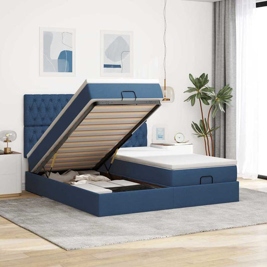 Ottoman-Bett mit Matratzen Blau 200x200 cm Stoff