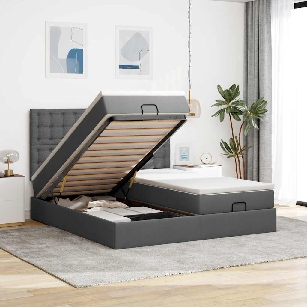 Ottoman-Bett mit Matratzen Dunkelgrau 160x200 cm Stoff