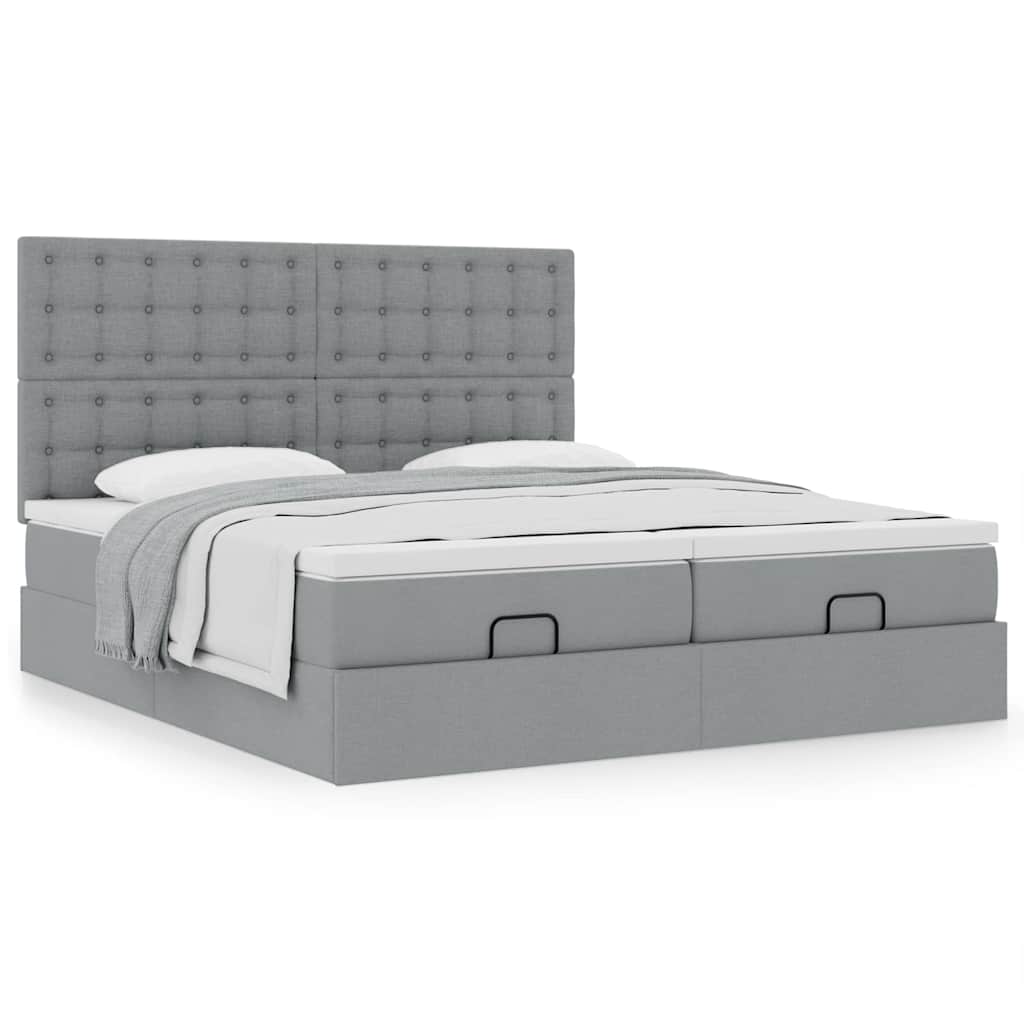 Lit ottoman avec matelas en tissu gris clair 180x200 cm
