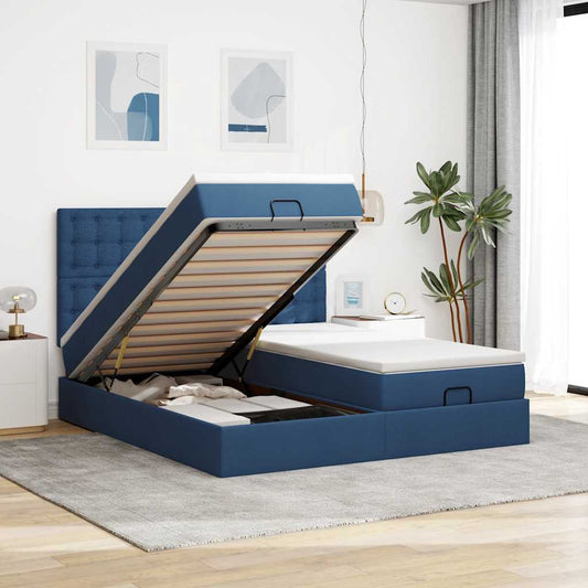 Ottoman-Bett mit Matratzen Blau 180x200 cm Stoff