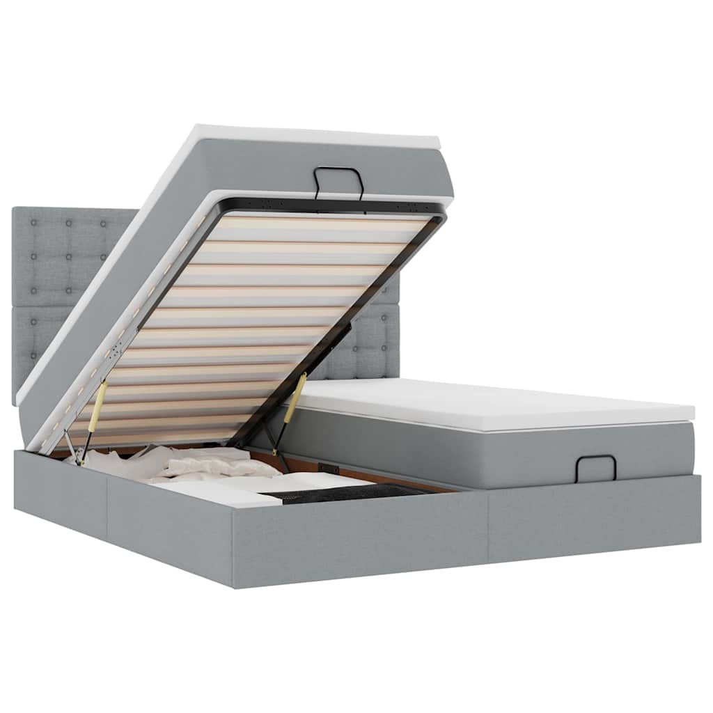 Ottoman bed with mattress light grey 200x200 cm fabric