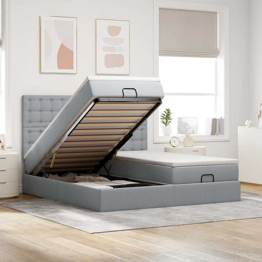 Ottoman bed with mattress light grey 200x200 cm fabric