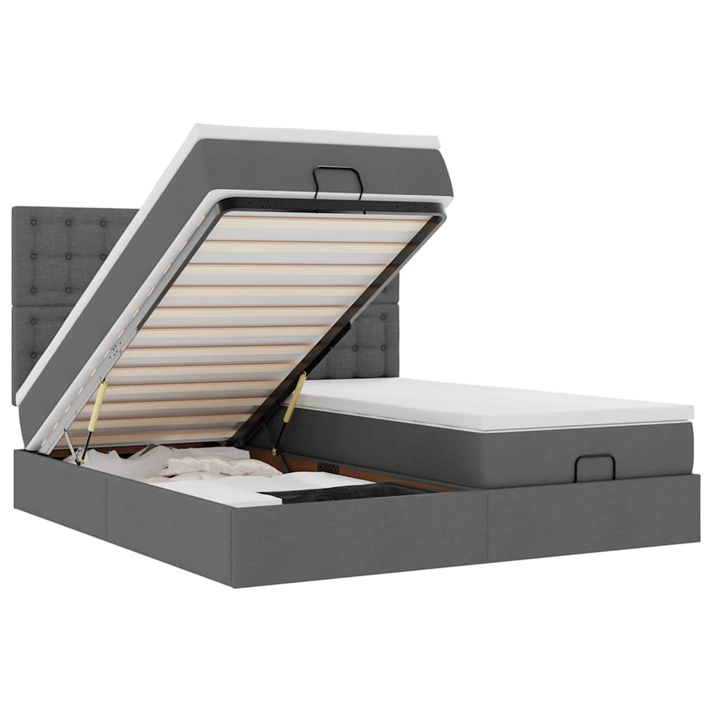 Lit ottoman avec matelas en tissu gris foncé 200x200 cm