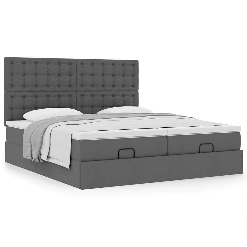 Lit ottoman avec matelas en tissu gris foncé 200x200 cm