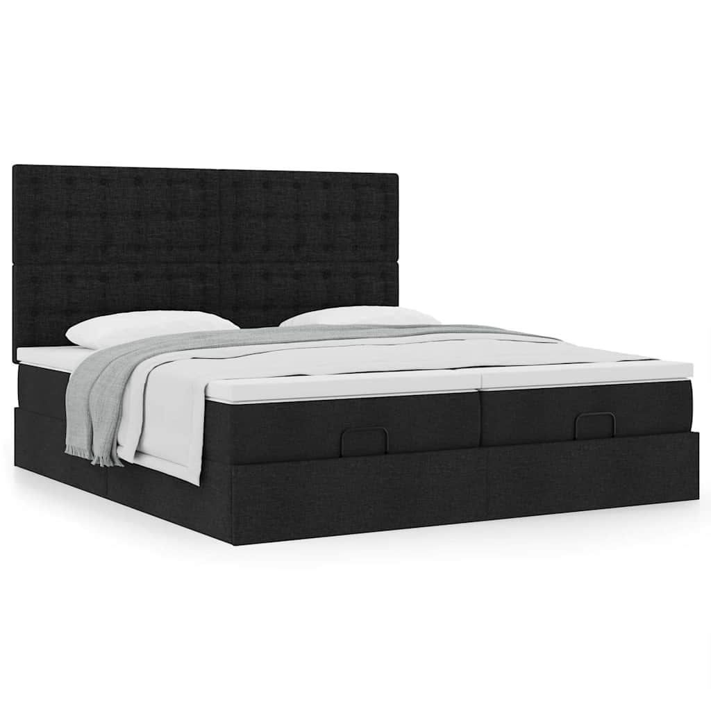Ottoman bed with mattresses black 200x200 cm fabric