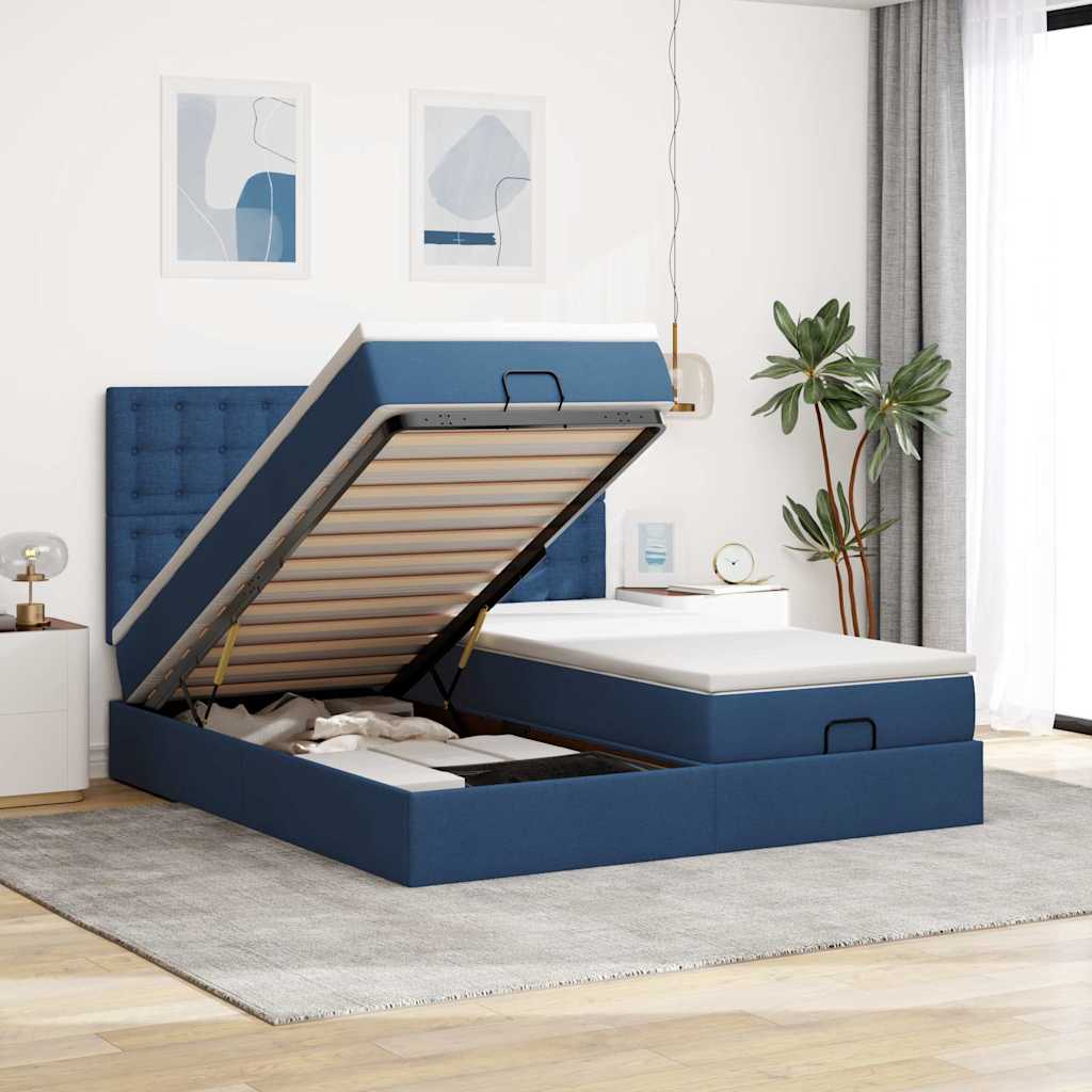 Ottoman-Bett mit Matratzen Blau 200x200 cm Stoff