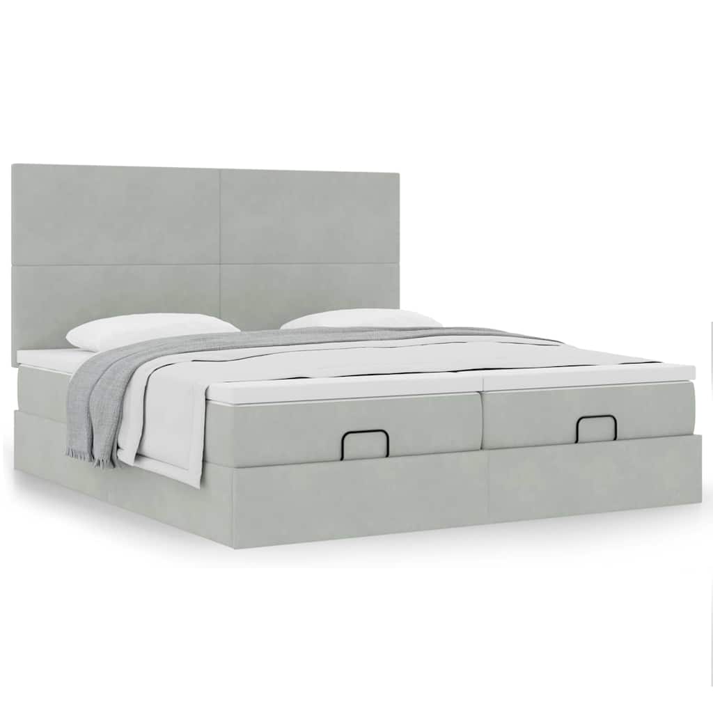 Ottoman-Bett mit Matratzen Hellgrau 200x200 cm Samt